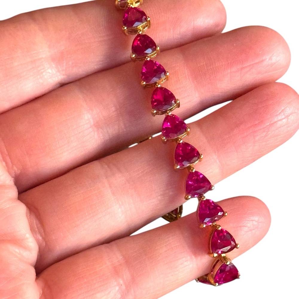 18k Yellow gold  plt Sterling Silver Bracelet Lab Ruby heart tennis bracelet UTC